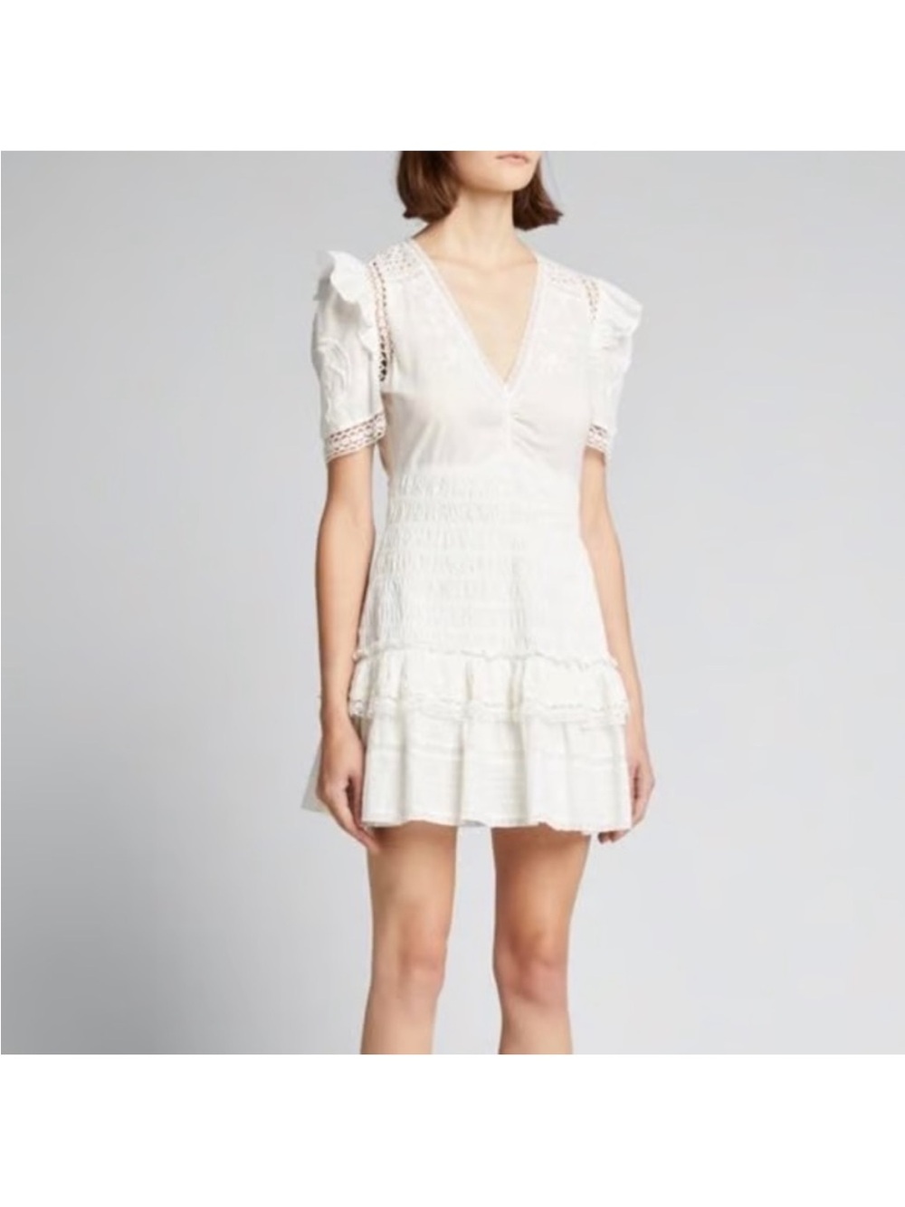 Loveshackfancy Rena Embroidered Mini Dress Antique White Size P - Picture 2 of 15